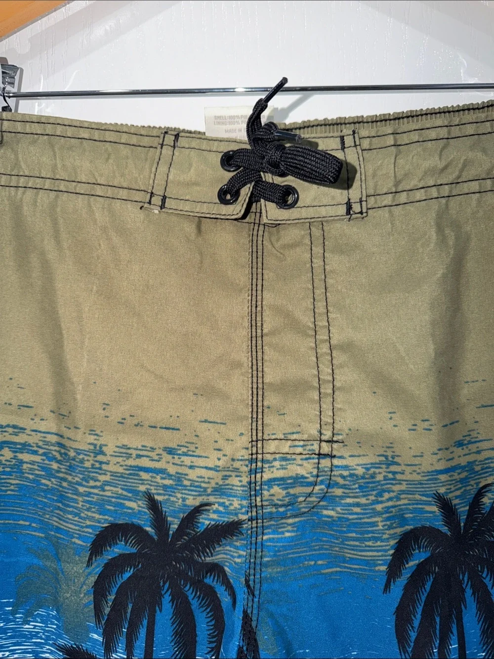 Panama Jack Men's Olive and Blue Palm-Print Swim Trunks size XLarge lined